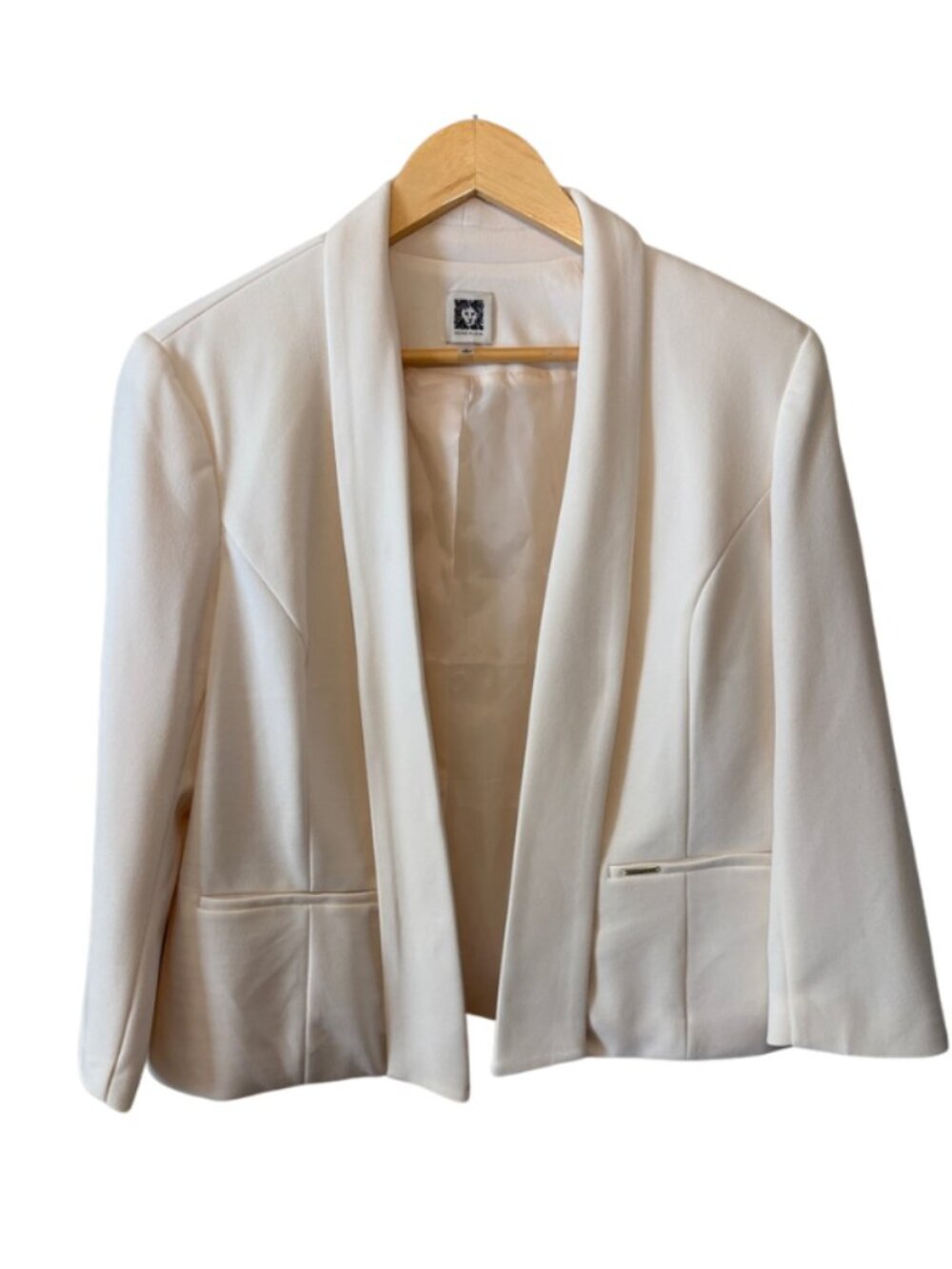 Anne Klein White Open Front Blazer Womens Large Shawl Collar Career Jacket